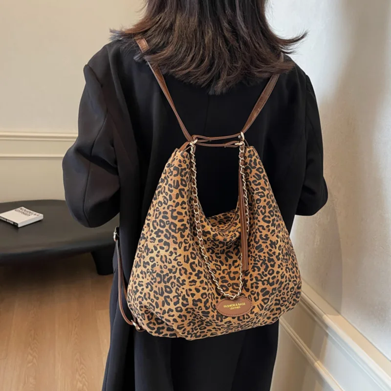 High Capacity PU Leather Leopard Print Backapack Shoulder Bag Lady Handbags And Purses Women 2024 Y2K Fashion Crossbody Bag