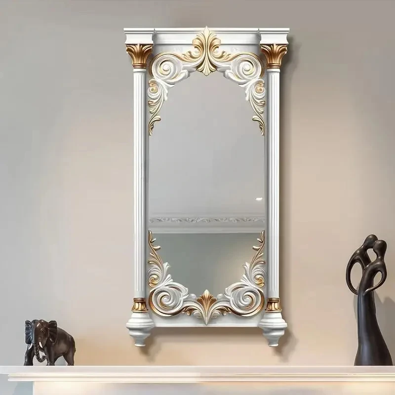

European fitting mirror，French special-shaped full-length mirror designer, carved floor mirror cream white decoration
