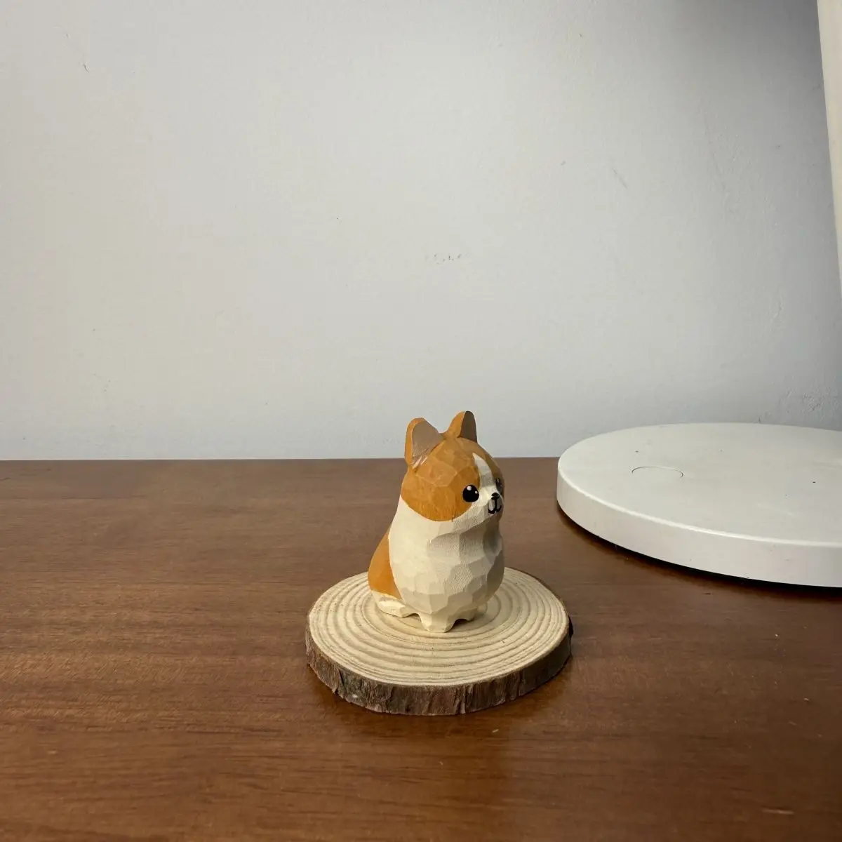Handcrafted Wooden Corgi Figurine, Miniature Desk Puppy Sculpture