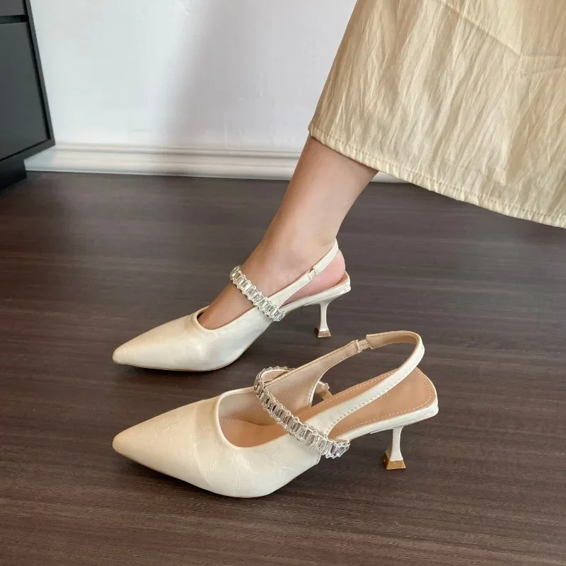 

Shoes for Women 2025 New Summer Pointed Toe Stiletto Women's Sandals Buckle Strap Fashion Rhinestone Dress Sandals Women