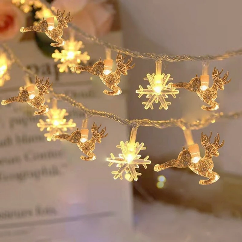 Christmas Led Wreath Lights Deer And Tree Star Snowflake Shapes Battery Powered For Indoor Garden Patio Xmas Festival Decoration