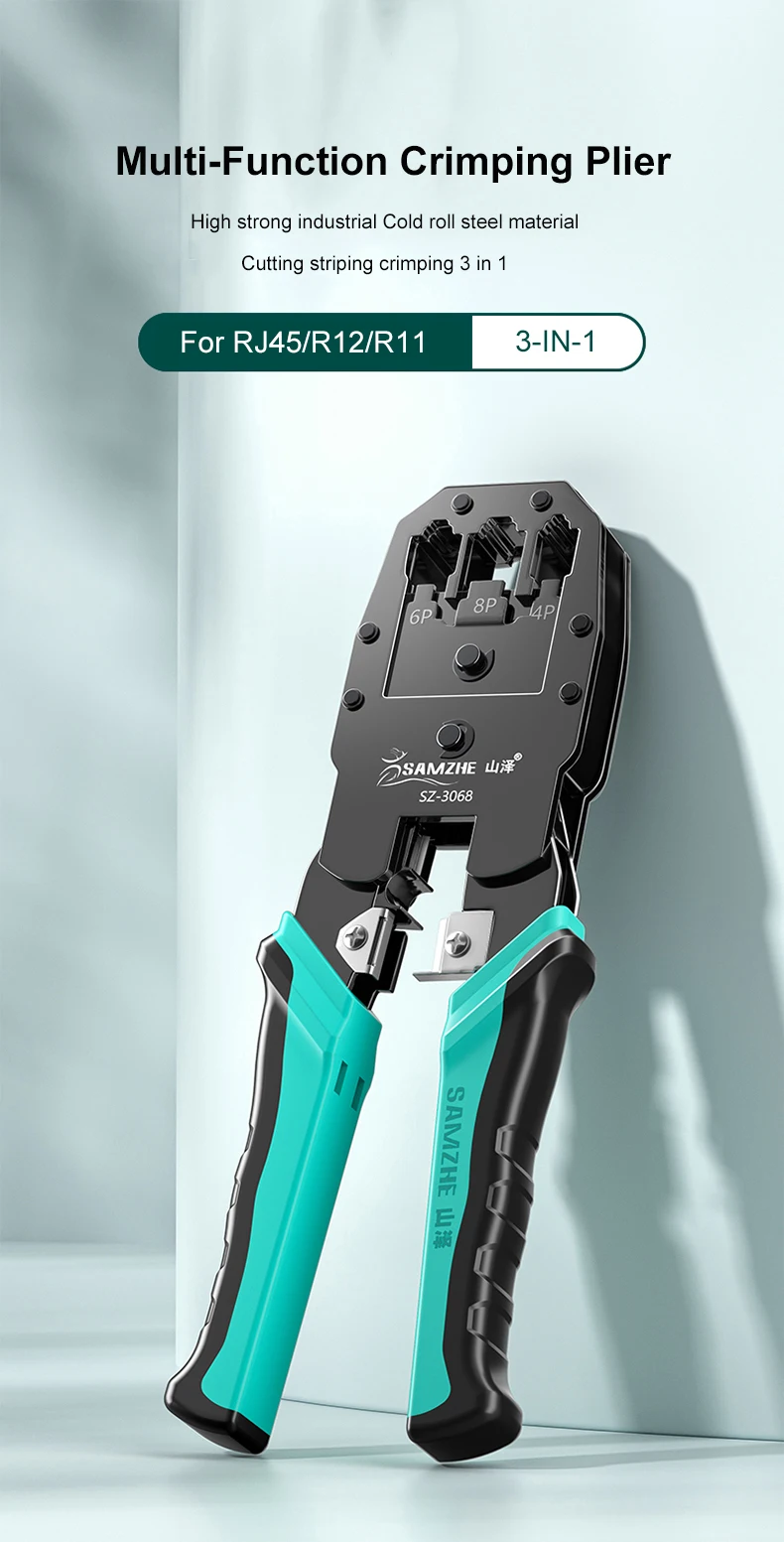 SAMZHE Crimpzange Wire Tracker RJ11/12/45 Kabelcrimper Abisolieren für die Herstellung von 6P/8P Ethernet und Telefonkabeln – Detail 1