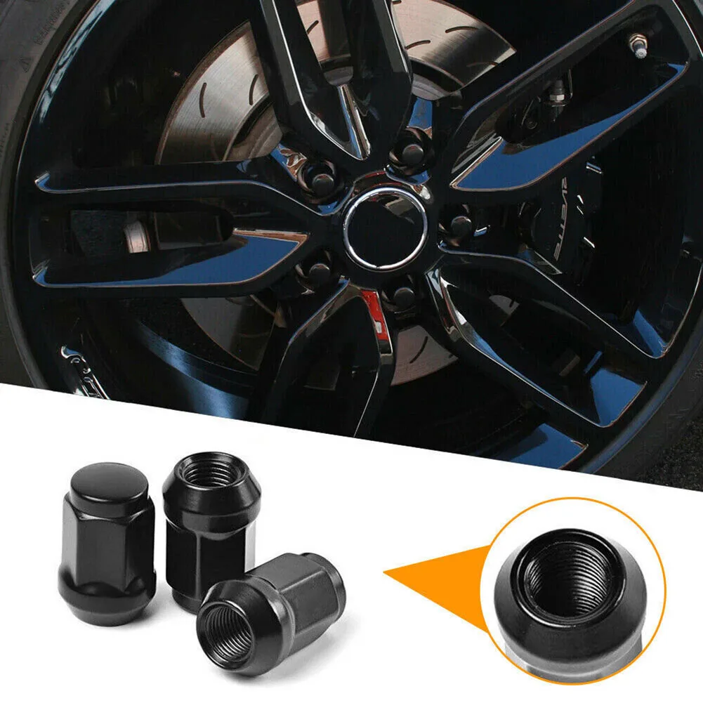 For SUV For Ford Acorn Style Nuts Lug Nut Socket Black 24 Pieces Wheel Nuts Set Wheel Nuts Steel Material Tread Size 12x1.25