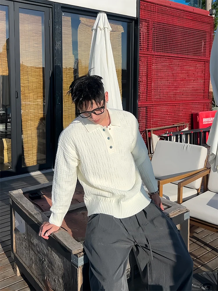 

Мужской свитер свободного кроя из трикотажа на пуговицах, осенне-зимний, повседневный, с цветными блоками, эластичный, с длинными рукавами