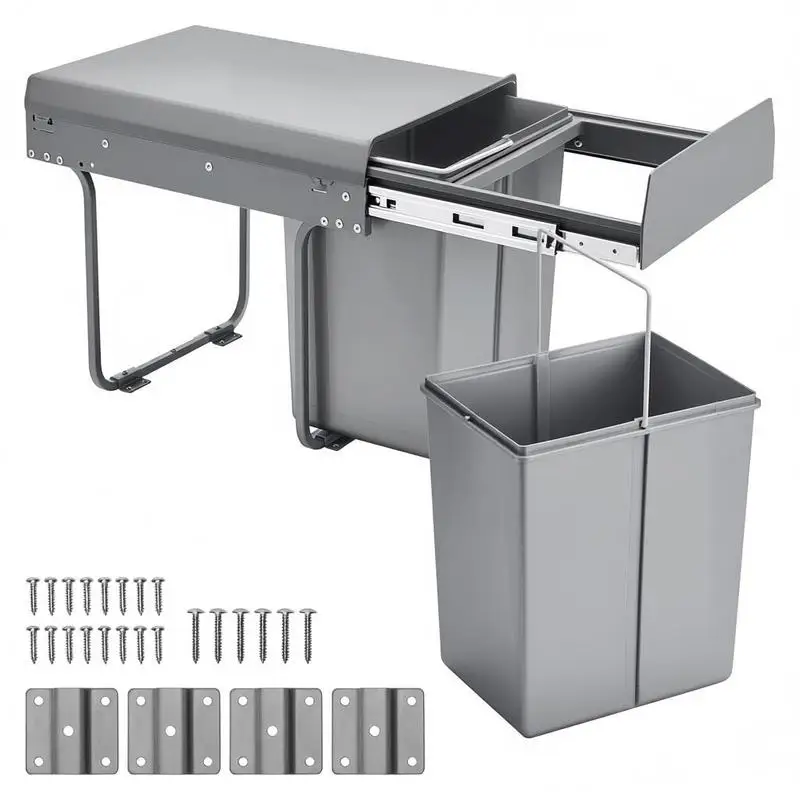 Cubo de basura extraíble para armarios de cocina (20 L x 2), cubo de basura doble para debajo del fregadero, contenedor de residuos para montaje bajo encimera, mi
