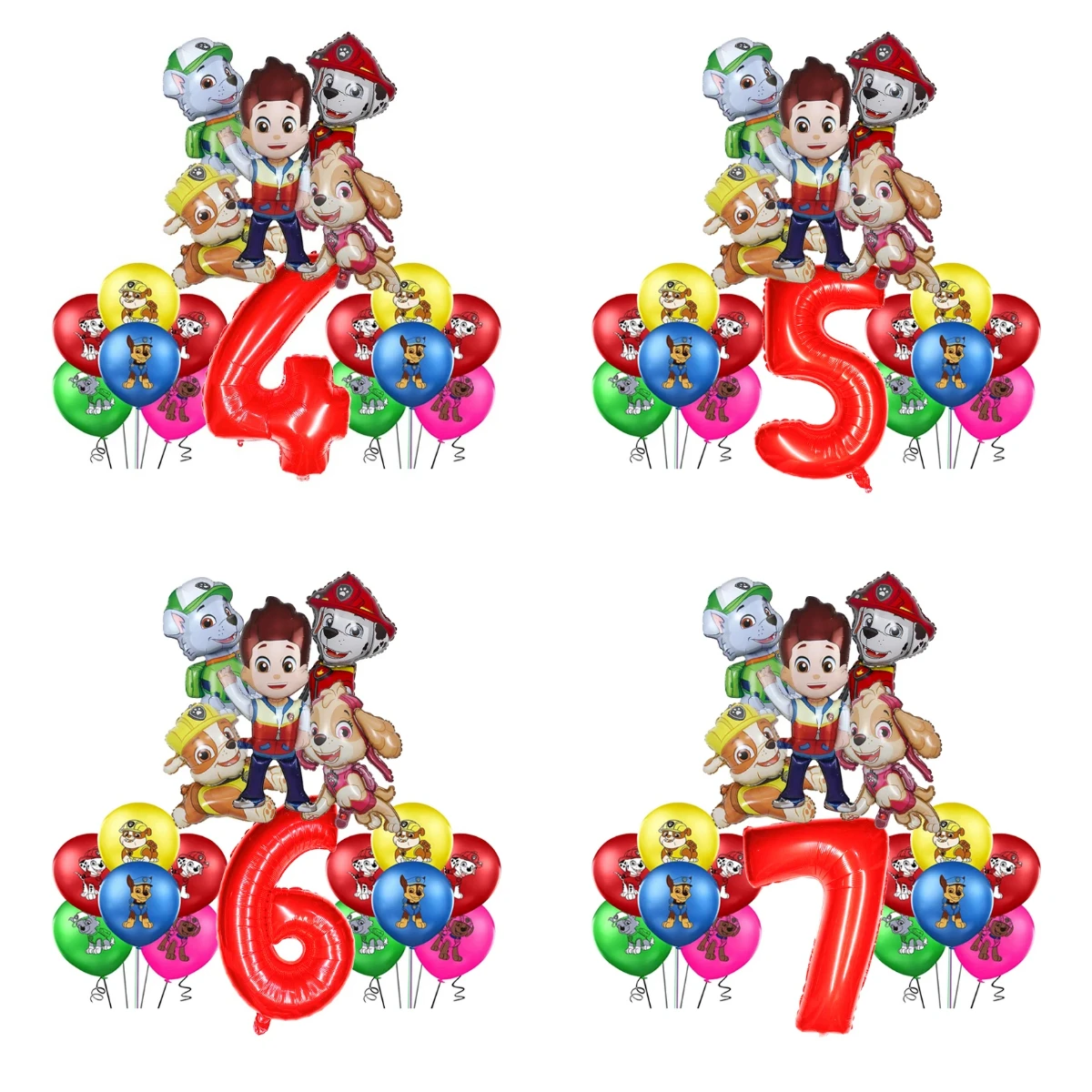 Set de Globos de Paw Patrol para Cumpleaños, Globos de Látex y Foil, Chase, Marshall, Rubble, Rocky, Skye, Ryder, Decoración para Fiesta de Cumpleaños, Suministros