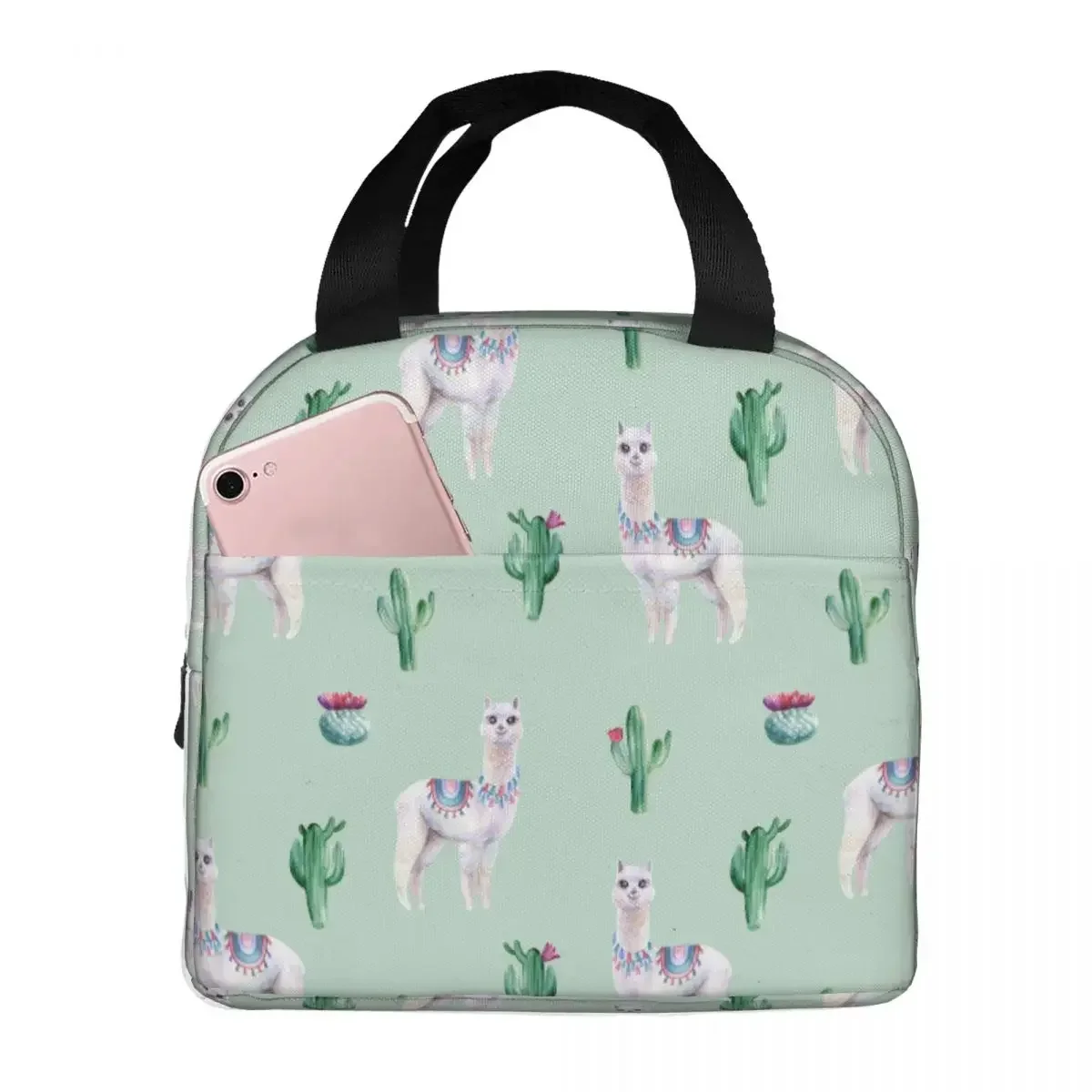 

Lunch Bag for Men Women Watercolor Alpaca Cactuses Insulated Cooler Waterproof Picnic Oxford Lunch Box Bento Pouch