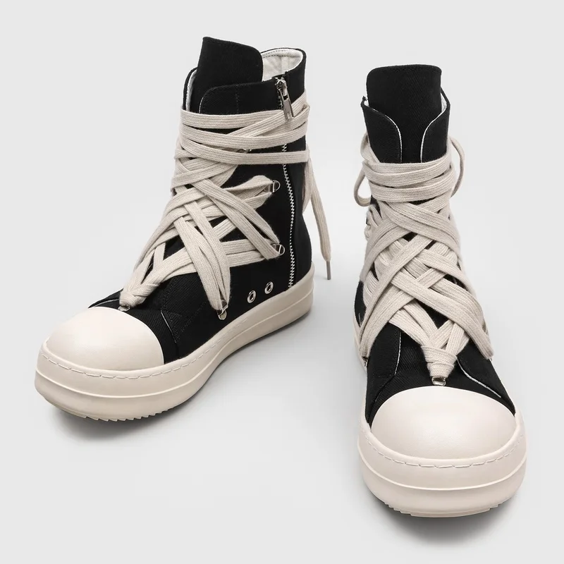 Men Thick Soled Cross Strap High Top Sports Leisure Board Shoes Niche Design Height Increasing Anti Slip High Street Commuting