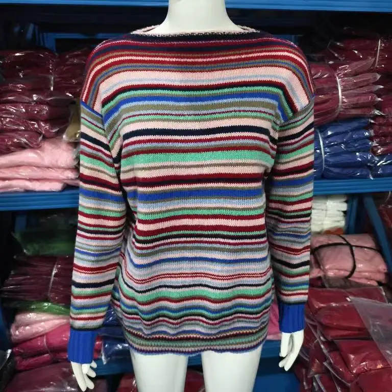 2026 women's new fashion trend commutin versatile temperament round neck color matching loose fashion pullover sweater for women