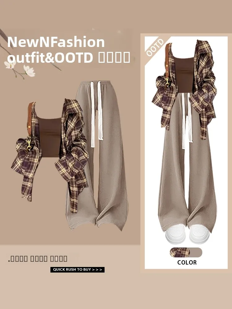 

Весенняя мода, универсальный жилет с ремешком, широкие повседневные брюки, комплект футболок из полиэфирного волокна, длинный воротник све