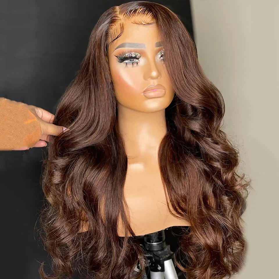 

Preplucked 26 Inch 180%Density Brown Long Glueless Body Wave Lace Front Wig BabyHair Heat Temperature Daily Cosplay