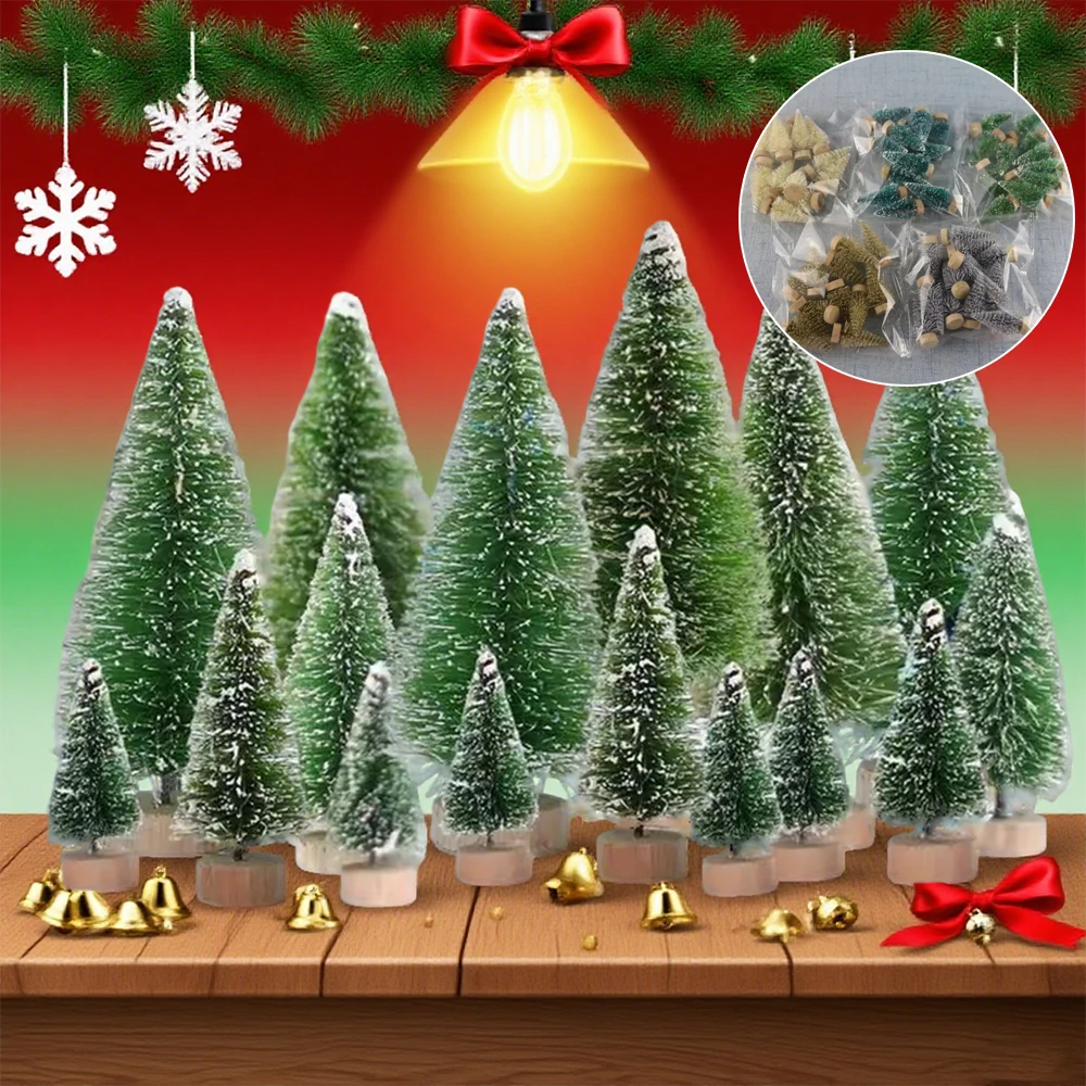 

12/24pcs Mini Christmas Tree Cedar Pine on Sisal Silk Blue-green Mini Desktop Decoration Small Christmas Tree 2025 Navidad Natal