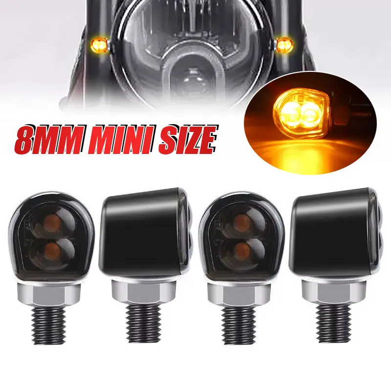 

8 мм мотоциклетные светодиодные указатели поворота, мини-мигалки, янтарная мигалка, сигнальная лампа, прерывистые мото 12 В для кафе-гонщика