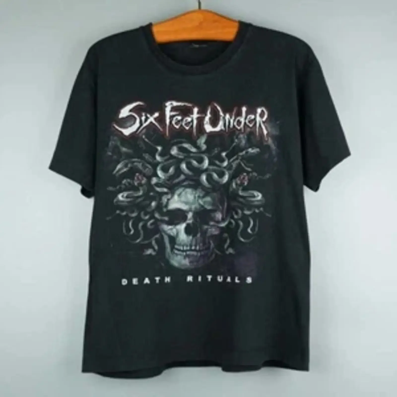 Camiseta Death Rituals Six Feet, Negra Clásica, Tallas S-5XL, UU144, Estilo Vintage Lavado, Ropa de Diseñador Elegante y Versátil para Hombre