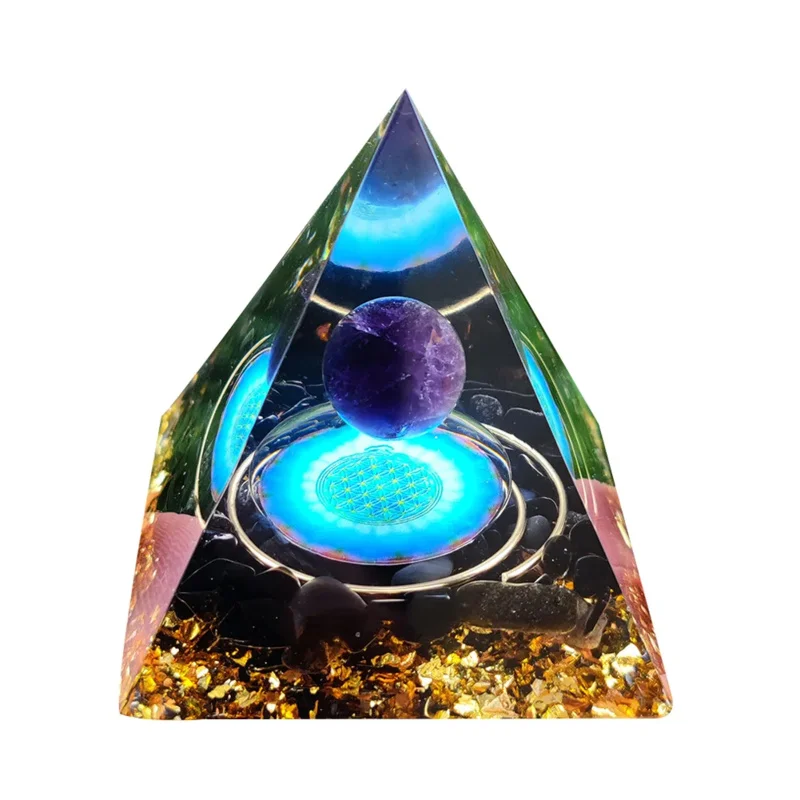 

TOPLIVING 3D Mini Pyramid Figurine Natural Crystal Stone Sculpture Office Desktop Ornaments Orgone Decor Friends Gifts