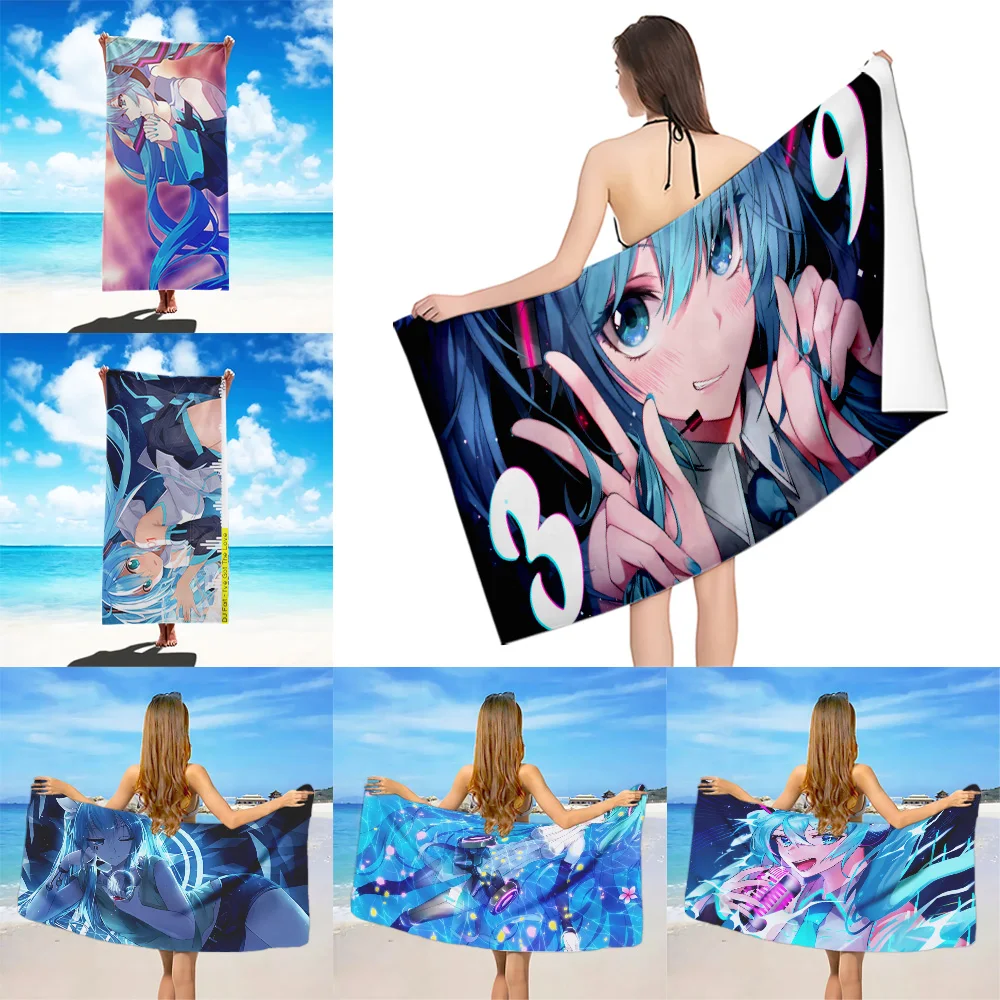 Anime Girl H-HatsuneS Beach Towel Microfiber Sand Free Quick Dry Soft Sandproof Pool Towels Gift for M-Miku Women Travel Shower