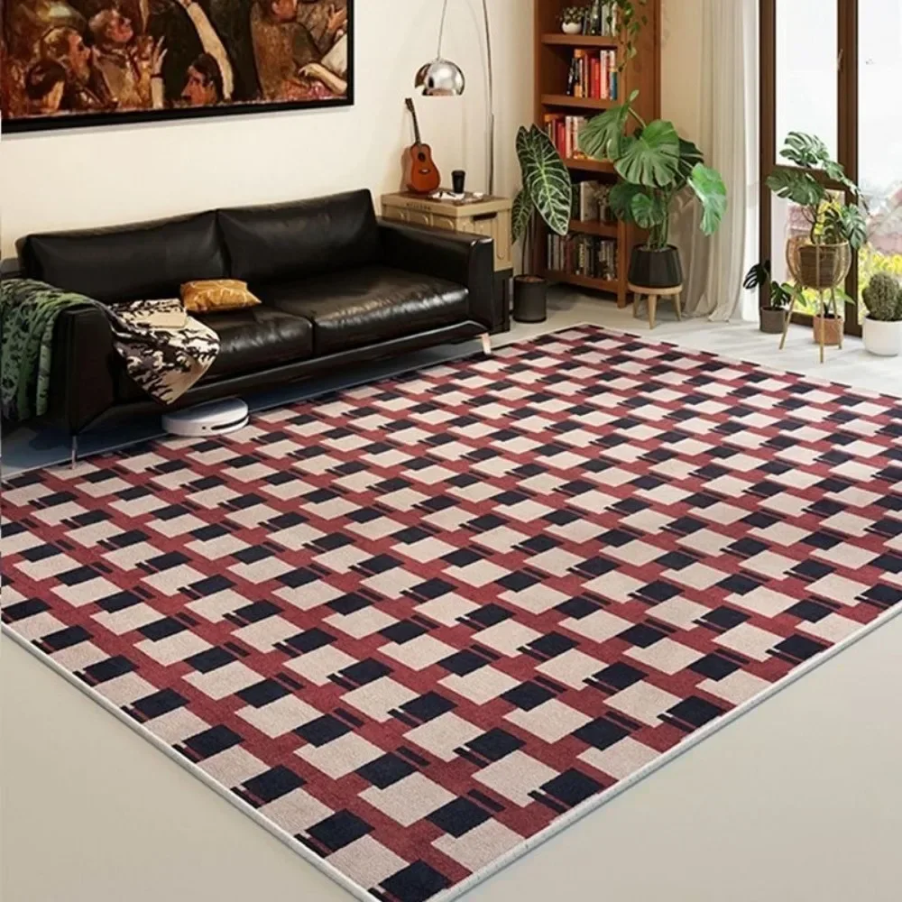 Plaid Retro Carpet Light Luxury Bedroom Bedside Plush Rug Large Area Cloakroom Soft Rugs Alfombra Antideslizante Retro A Cuadros