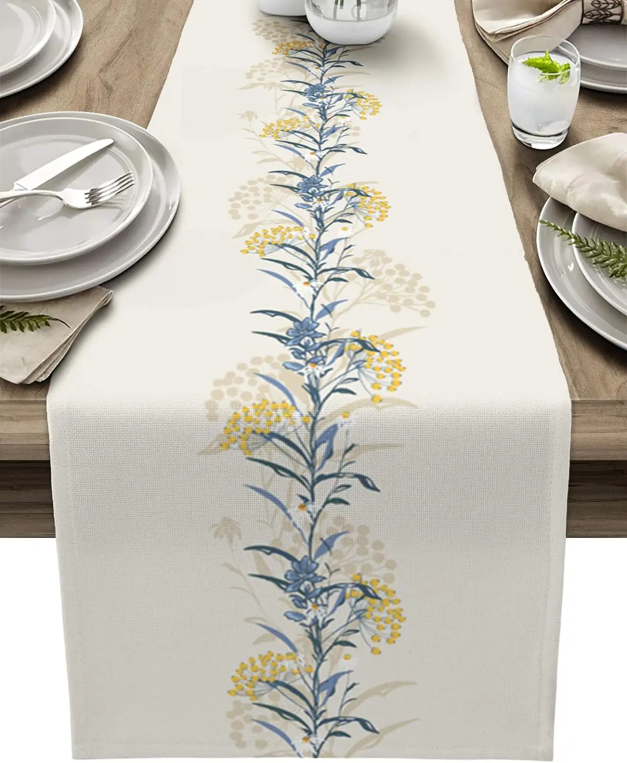 Spring Floral Kitchen Dining Table Runner Dresser Scarves Flowers Beige Farmhouse Decor for Coffee Table Wedding Party Banquet