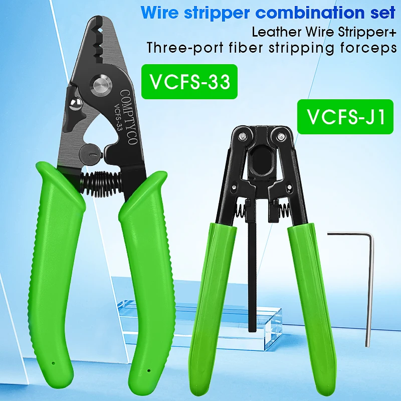 COMPTYCO Fiber Optic Tool Kit VCFS-33 Three-port Fiber Stripper and VCFS-J1 Leather Wire Stripper FTTH Fiber Stripper Tool