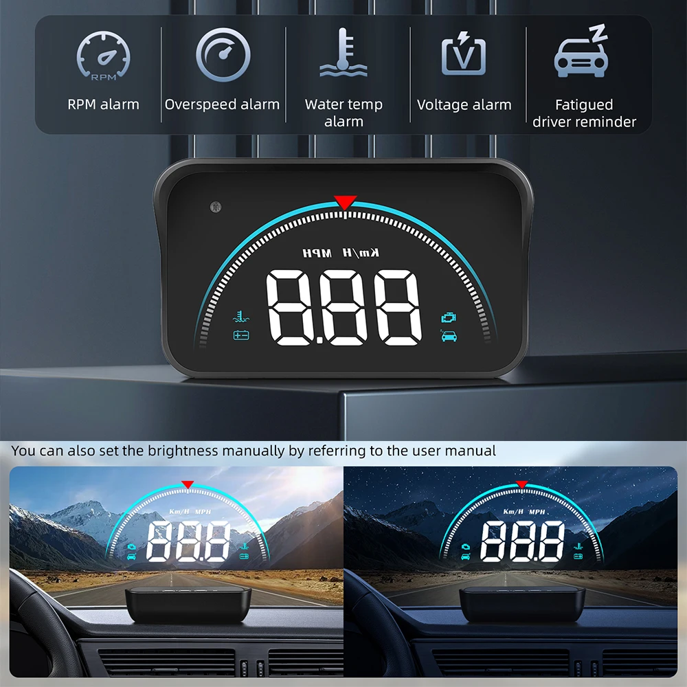 M8 Car HUD Head Up Display OBD2 Overspeed Warning Auto Electronic Water Temperature LED Digital Projector Windshield 