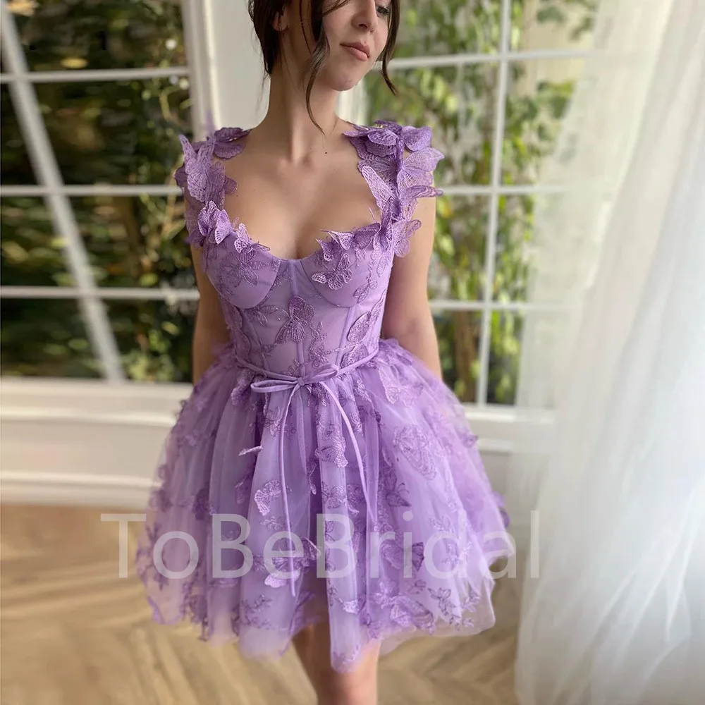 Customized 3D Butterfly Lace Mini Prom Dress Italian Noodle A-Line Honecoming Dresses For Special Events Cocktail Party Dress