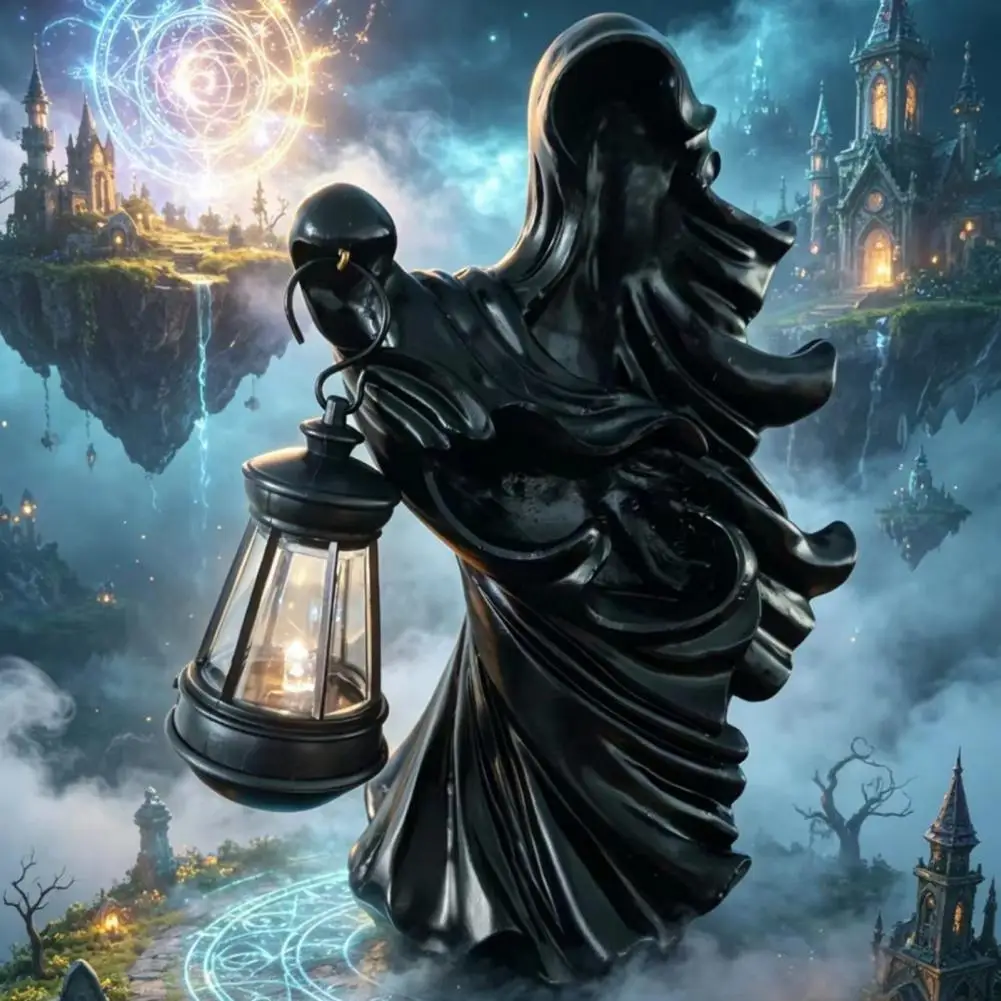 Faceless Lantern Ghost Halloween Witch Resin Lantern Ghoul Led Night Light Terrifying Hell Reaper Spooky Tabletop for Indoor