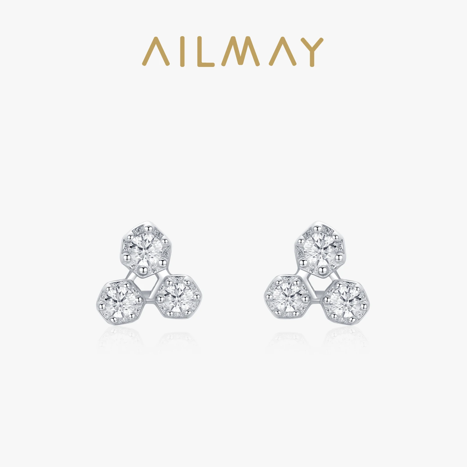 Ailmay Sparkling Clear Zircon Fashion 925 Sterling Silver Geometric Stud Earrings For Fine Female Fashion Fine Jewelry