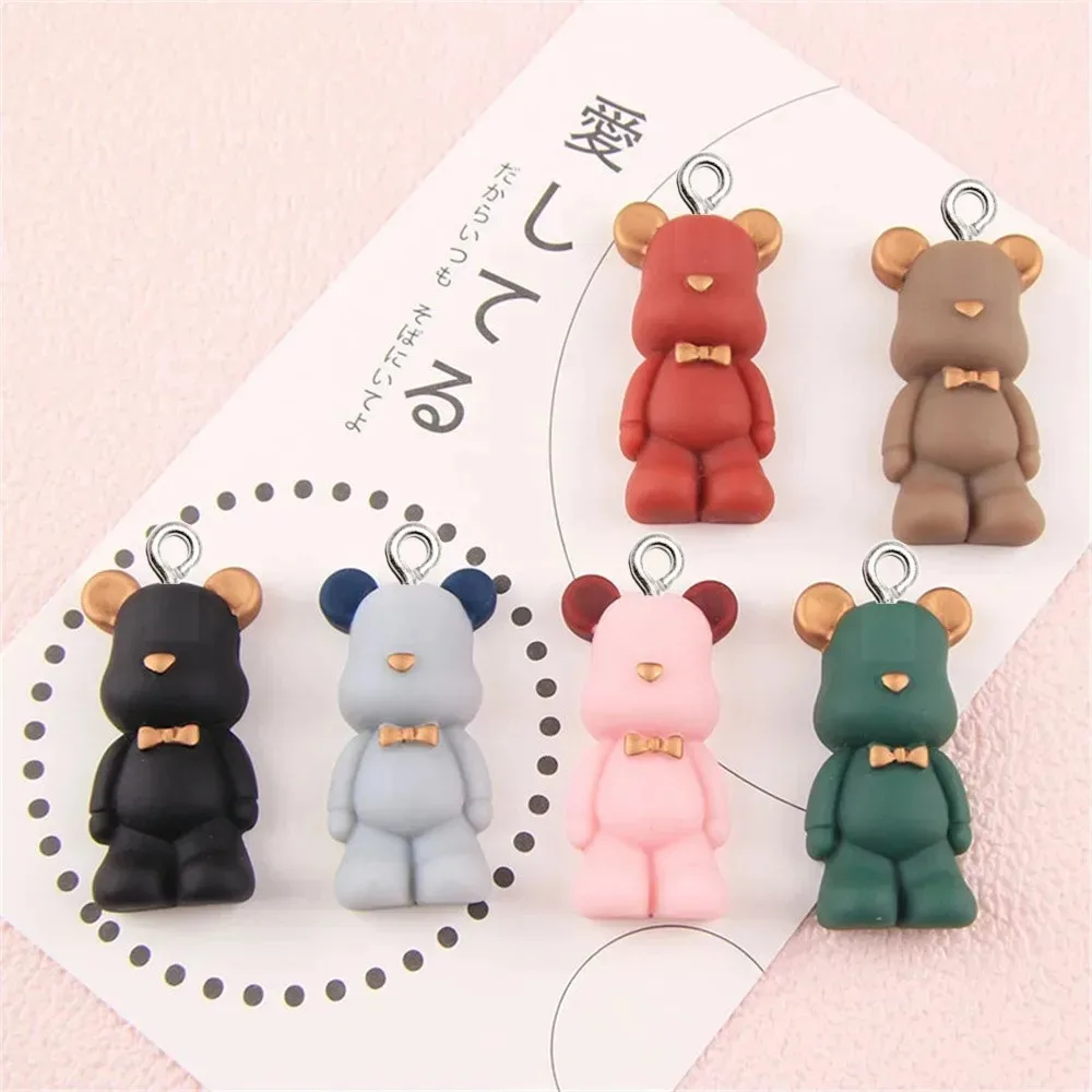 10pcs Kawaii Bow Bear Resin Pendants, Lovely Sweet Charms Supplies for Handmade Necklace Earring Phone Case Keychain Handbag view 4