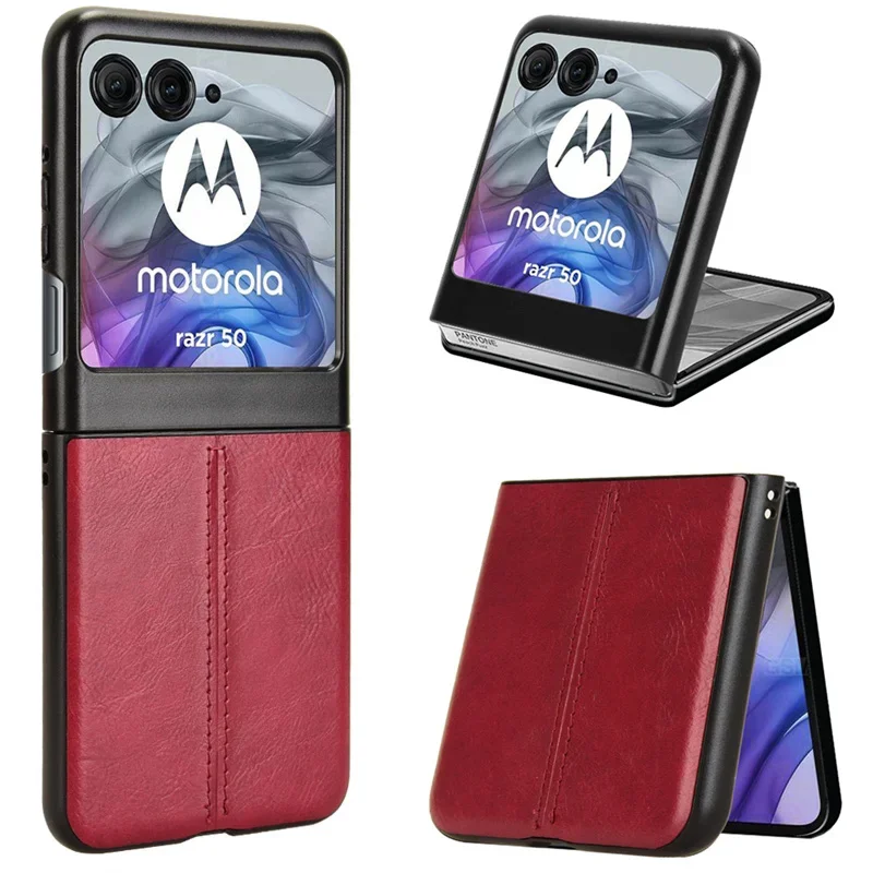 For Motorola Razr 50 Case Suture Soft Edge PU Leather Hard Phone Cover For Motorola Moto Razr 50 Case