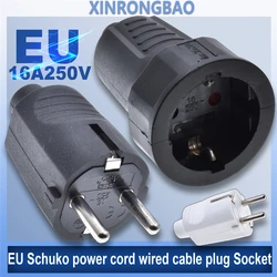 16A Male Female Assembly Receptacle connector french Russia Korea German EU Schuko power cord wired cable plug Socket 4.8mm pins