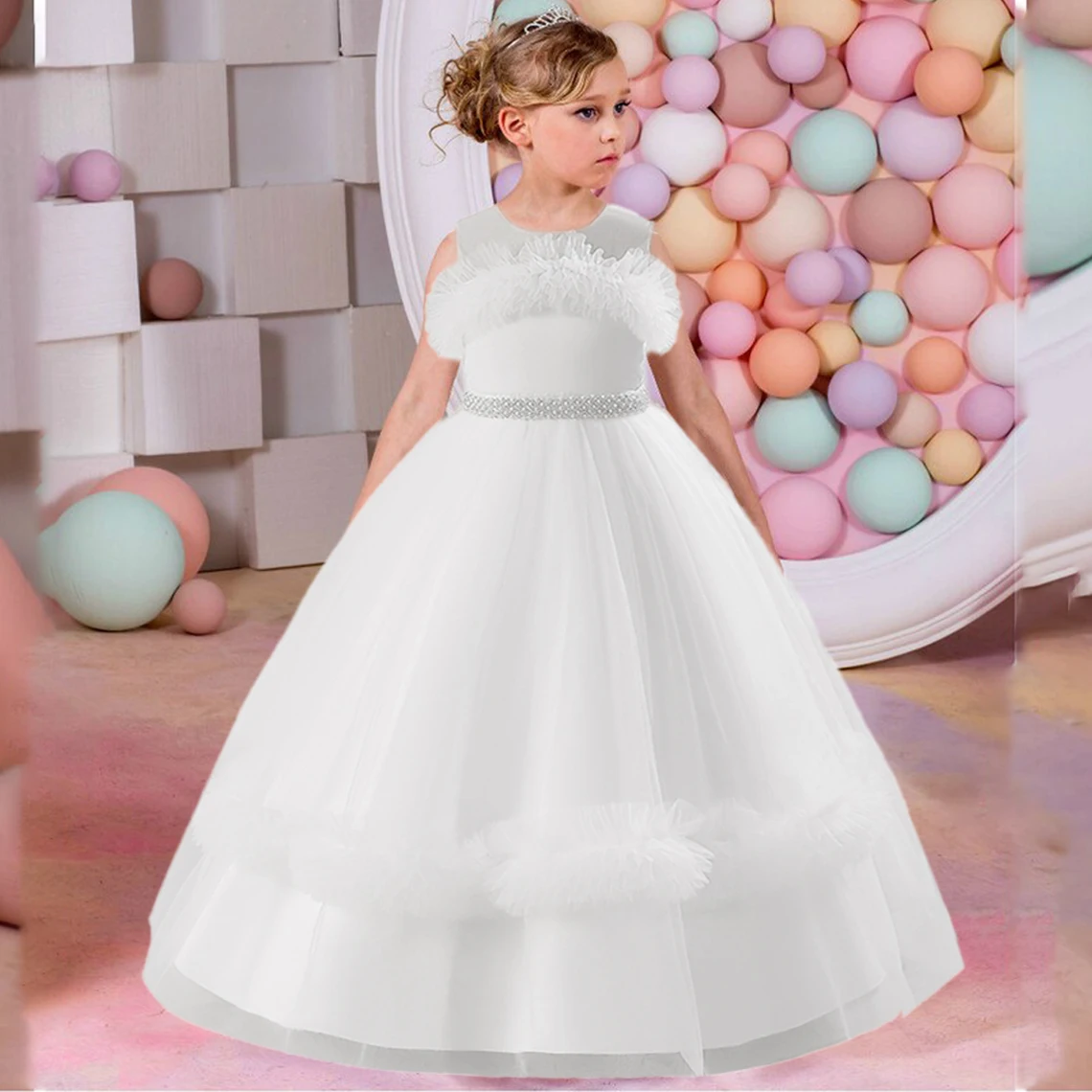 Formal White Bridesmaids Party Dress For Girls Evening Gown Wedding Girl Princess Dresses Ceremony First Communion Kids Clothing