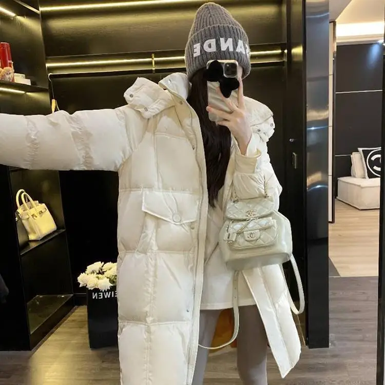 

White Du down Jaet Hooded Mid-Length Thiened Direct Ss Store Women's Winter New Sle Anti-Aging Outerwear
