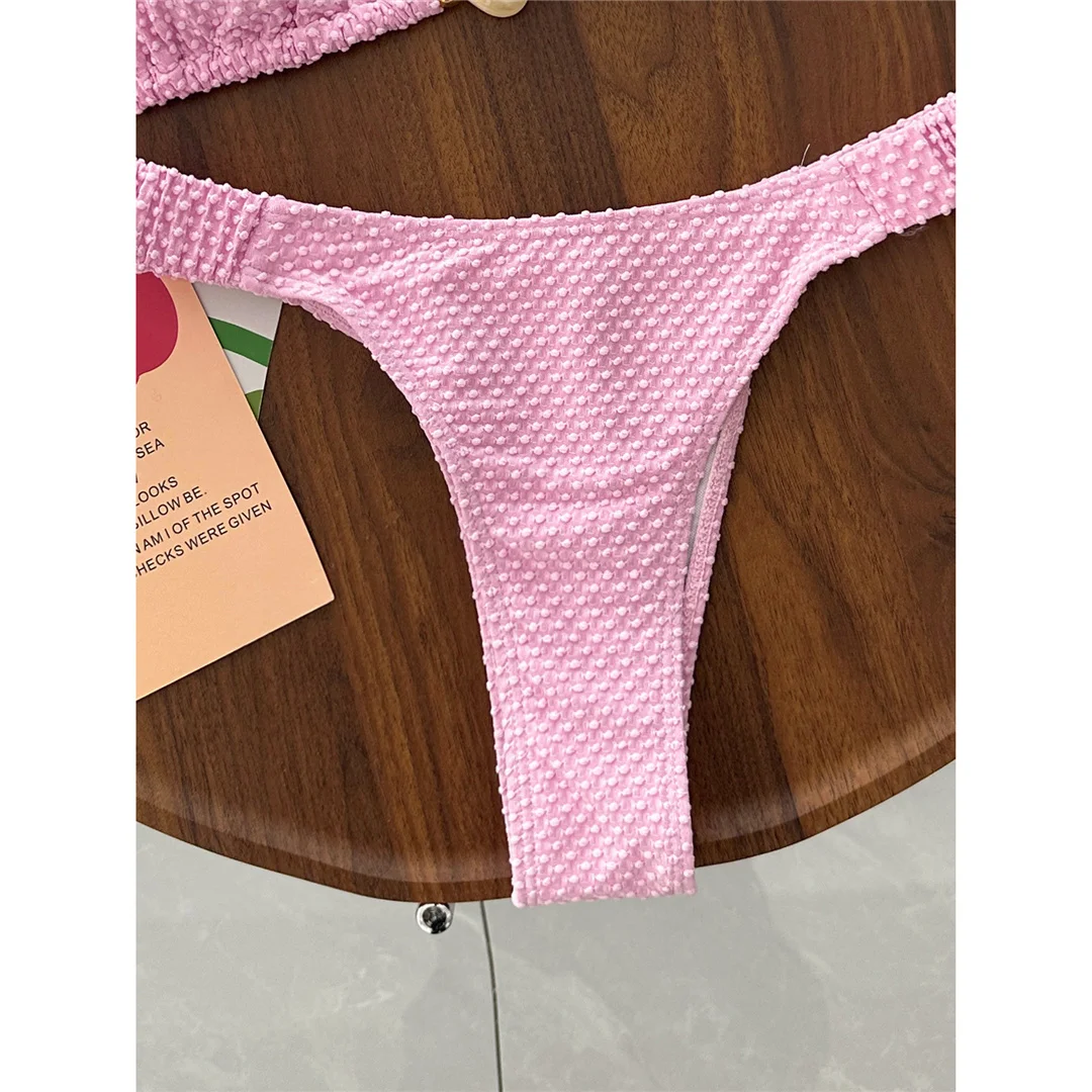 Gefalteter, geknitterter Neckholder-Bikini, Damen-Badeanzug, zweiteiliger Bikini-Set, brasilianischer Badeanzug, Badebekleidung, Schwimmanzug V8134 – Detail 19