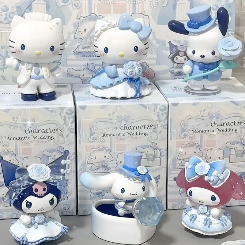 

Hello Kitty Sanrio Romantic Wedding Blind Box Figure, Cute Bride Groom Doll, Desktop Kawaii Ornament Gift, Mystery Collectible