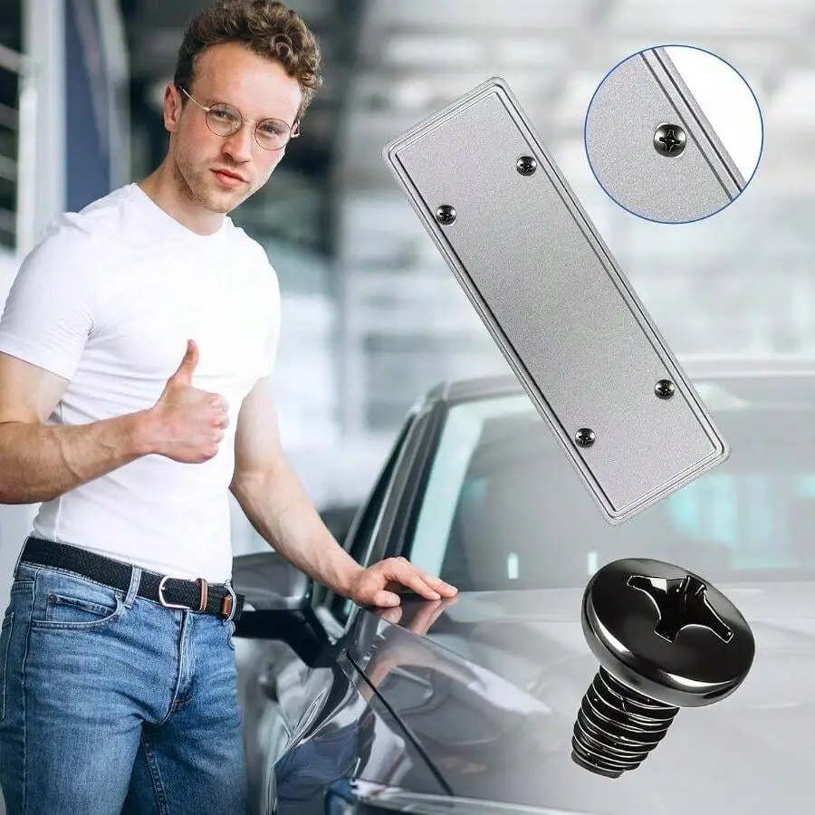 

8 Pcs Black Carbon Steel Anti-Theft License Plate Screws Bolts Caps For Car Truck