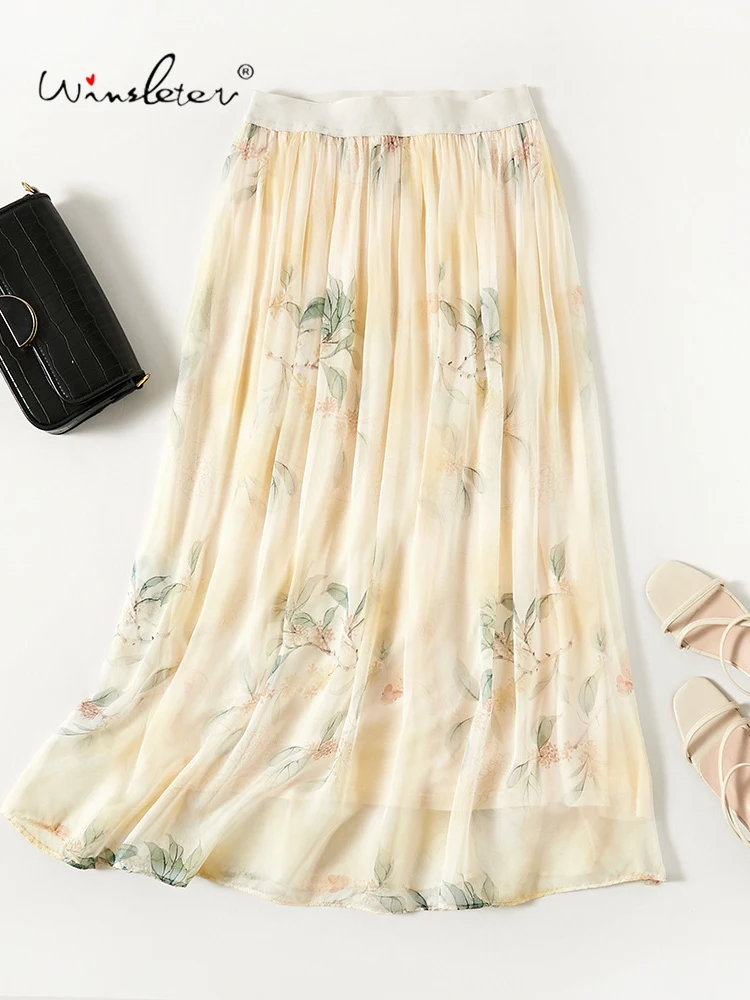 

Элегантные юбки Winsleter из 100% шелка, с эластичной высокой талией и принтом, женская юбка А-силуэта в стиле ретро, весна 2026, B61340CC