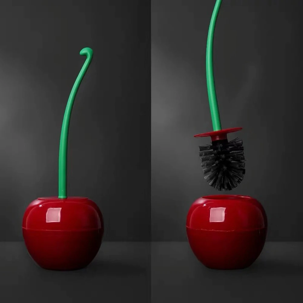 Creative Cherry Shaped Toilet Brush and Holder Base Toilet Bowl Brush Combo Set Long Handle Household Bathroom Cleaning Brush