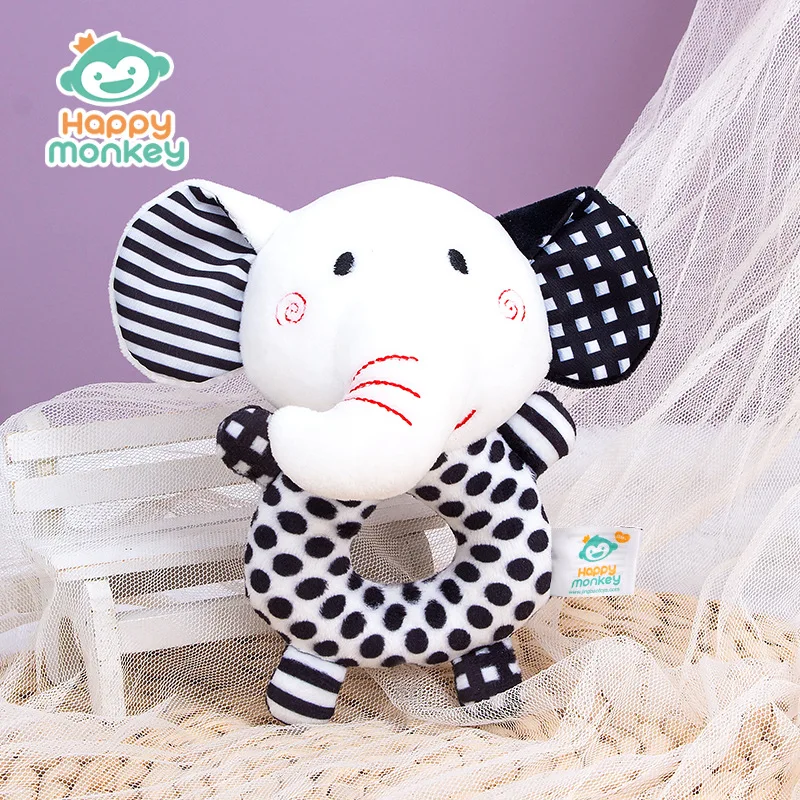 Happy Monkey Newborn Hand Rattle Baby Toy Bell Baby Black and White Toy Fox Elephant Rattle