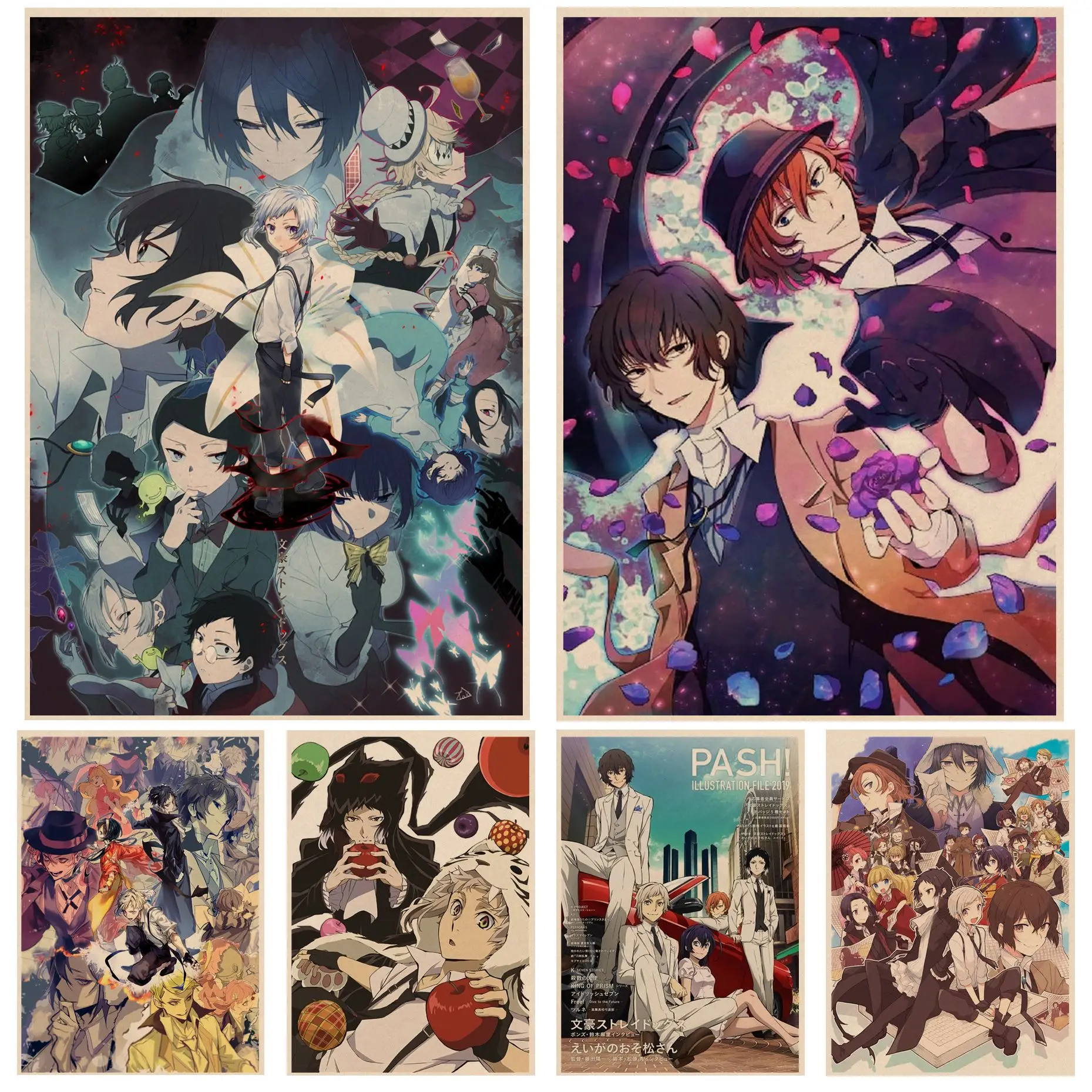 Japanese Anime Bungo Stray Dogs Art Poster Kraft Paper Sticker DIY Room Bar Cafe Decor Art Wall Stickers