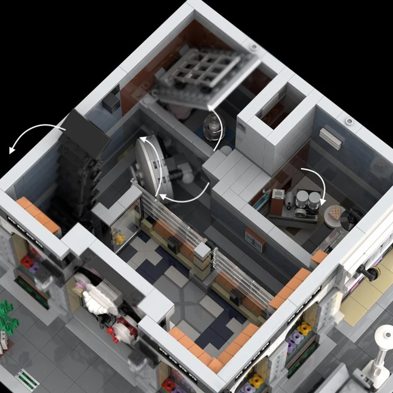 도시 스트리트 뷰 모델 MOC 빌딩 벽돌 벽돌 은행 건물 모듈 형 기술 선물 휴일 조립 어린이 장난감 정장