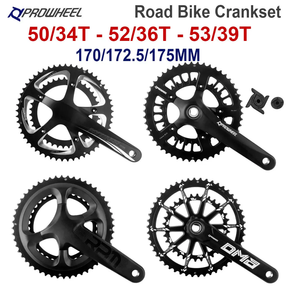 

Шатуны для шоссейного велосипеда Prowheel 170 172,5, скорость 175 мм, велосипедная звездочка 8, 9, 10, 11, 12 скоростей, 50/34 зуб., 53/39 зуб., 52/36 зуб., велосипедная свеча, ножка