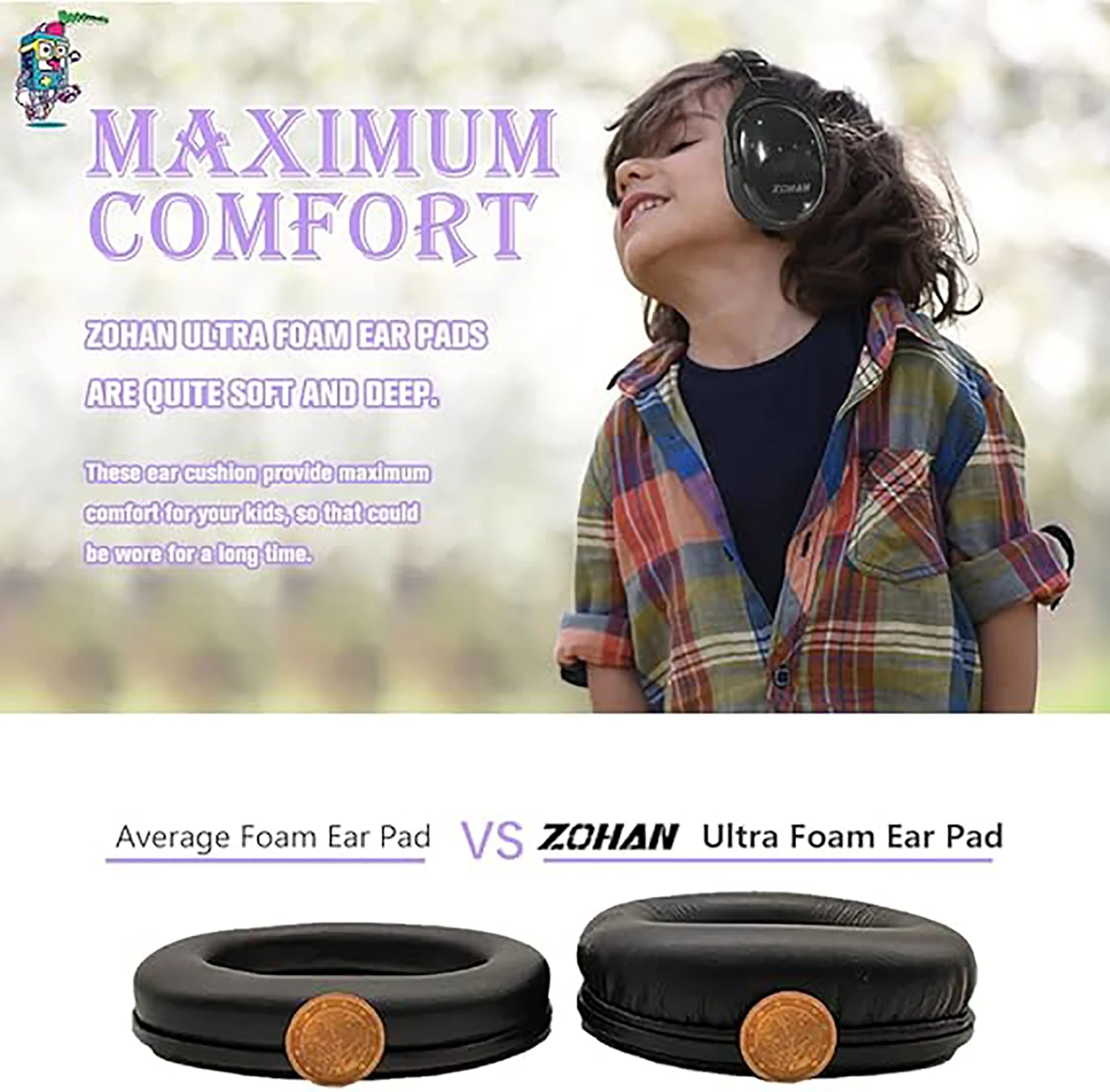 ZOHAN Kids Noise Reducing Earmuff Safety Hearing Protection Headphone for Autism Children Foldable EarCups Passive Defender 25dB