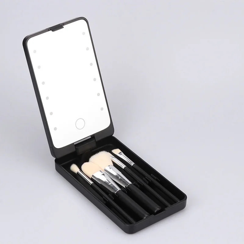 Led Makeup Mirror 12 Light Fill Light Mirror 5 Makeup Brush Set Makeup Brush Storage Box With Cover Dust Resistant Makeup Tool