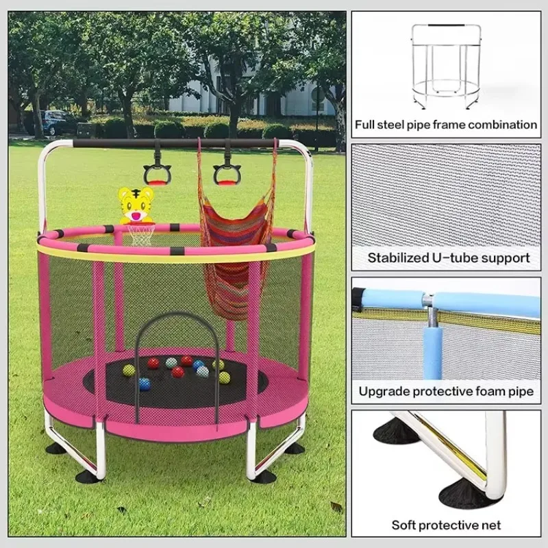 

Durable Toddler Mini Trampoline - Single-Bar Swing Design with Bungee Support, Suitable for Indoor Outdoor Jumping