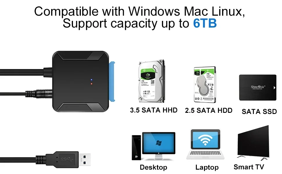 USB 3.0 zu SATA III Kabeladapter Festplatten-SATA-Konverter für 2,5" 3,5" SSD HDD Festplatten Kompatibel mit 2,5/3,5 Zoll – Detail 2