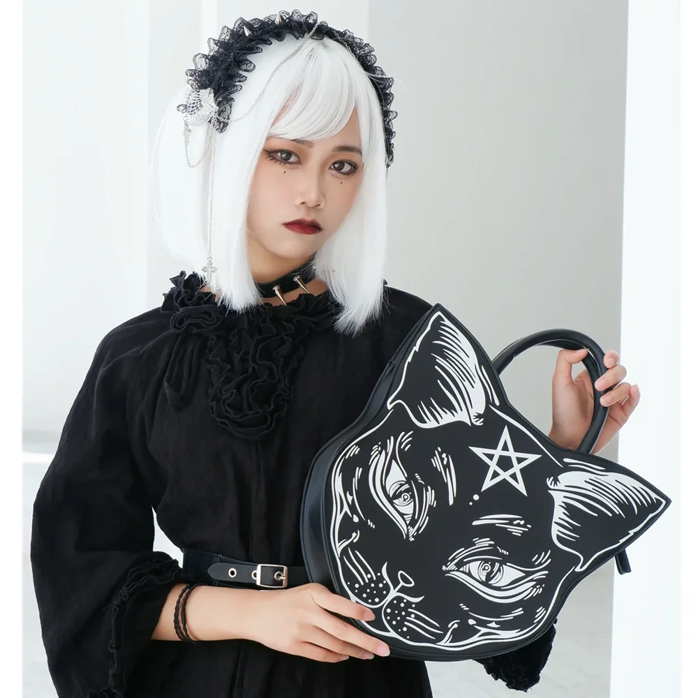 Dark Metal Black Gothic Sweet Cat Graphics Pentacle Pentgram Goth Bag Witch Cute Cosplay Bags Harajuku