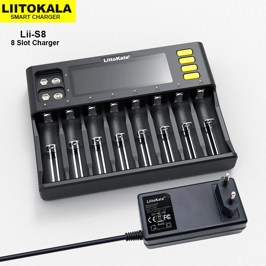 LiitoKala Lii-S8 Lii-500 Check Battery Capacity 3.7V 1.2V For 18650 26650 21700 26700 18350 AA AAA 9V LCD Battery Charger