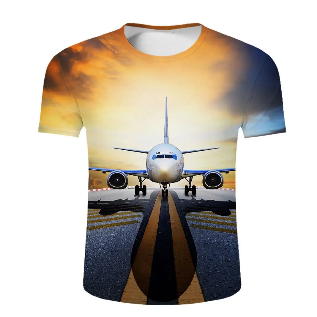 kawaii T-shirts Funny Aircraft Runways 3D Print Summer T Shirt Fashion Kids Casual Boys Girls Round Neck Tshirt Tops Clothes