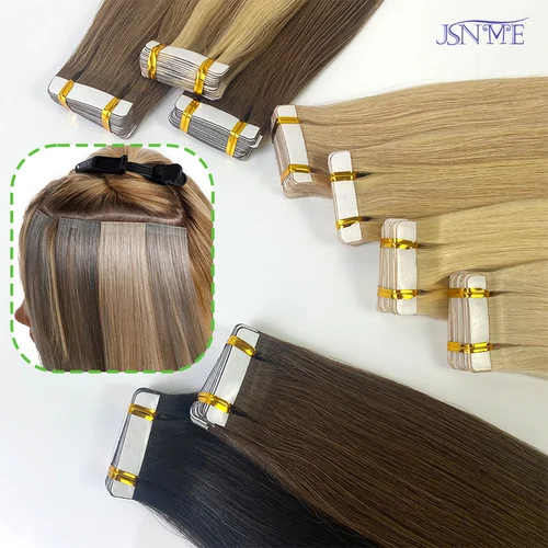 Imagen 1 del producto JSNME-extensión de cabello con cinta Invisible sin costuras, 100% cabello humano Real, cinta recta Ins, negro, marrón, Rubio, 16-24 pulgadas para salón