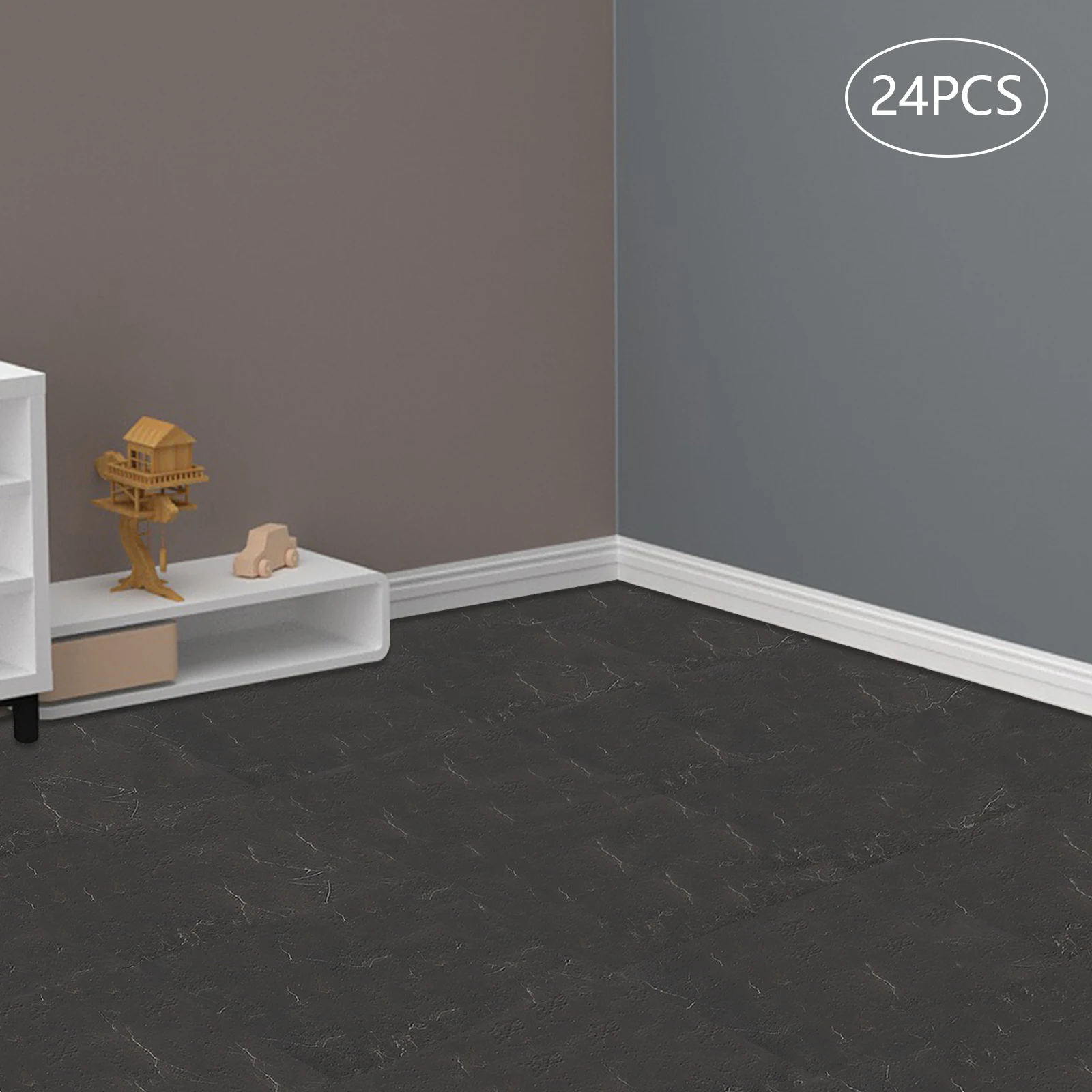 Azulejos autoadesivos, PVC de grão de pedra preta de 24 pacotes, casca e colagem para fácil instalação, uso duradouro